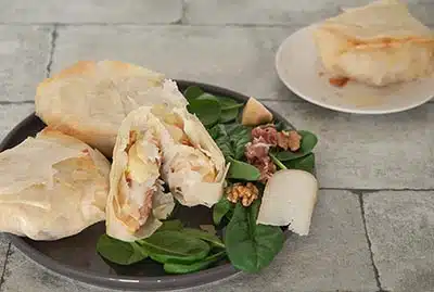 Pastillas au fromage, jambon cru et pommes