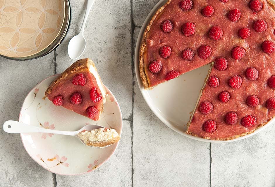 Tarte rhubarbe, framboise et fromage blanc